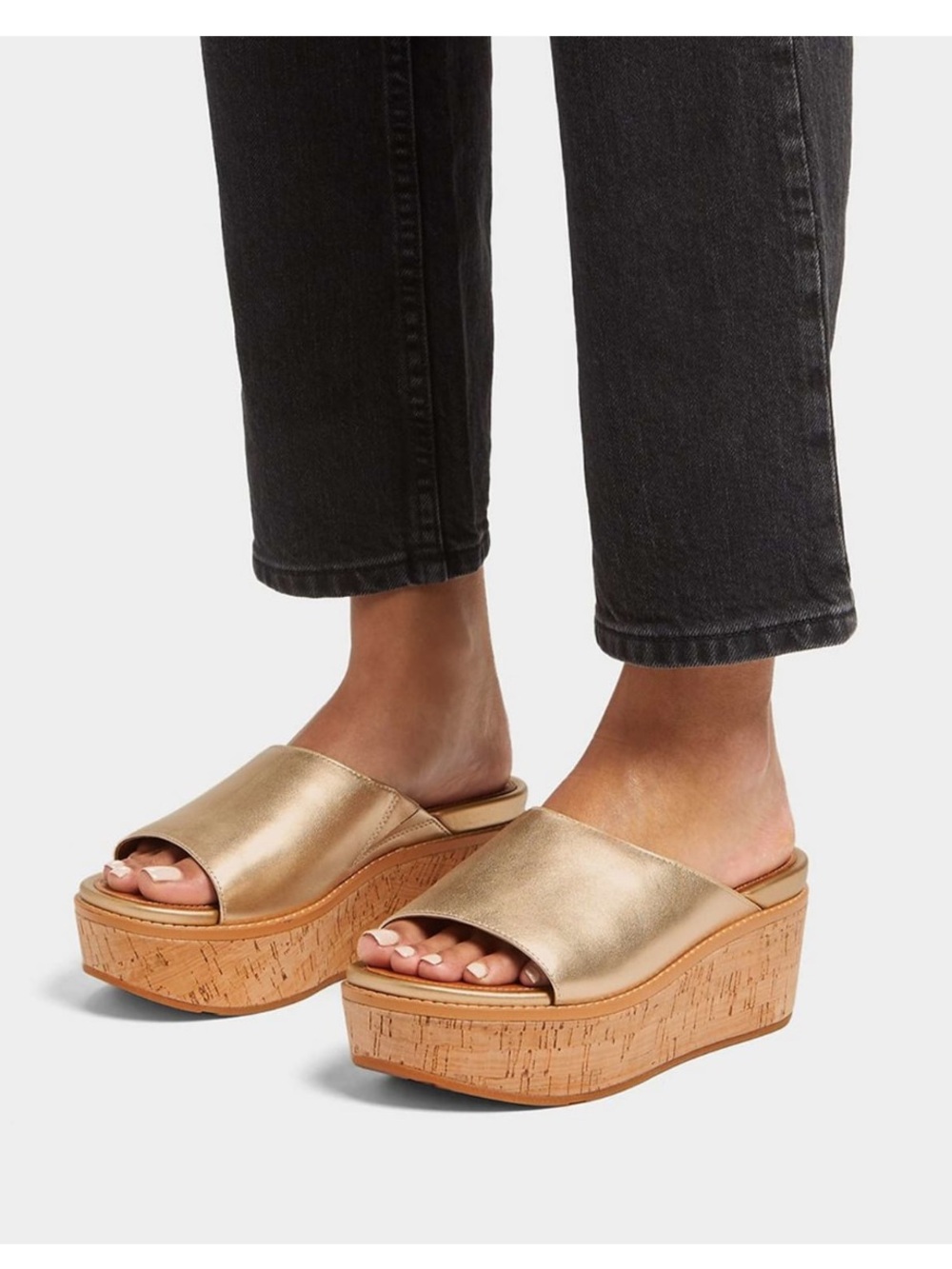 Fitflop Eloise Metallic Gold Cork Slide Platform Sandals Women’s Size 7